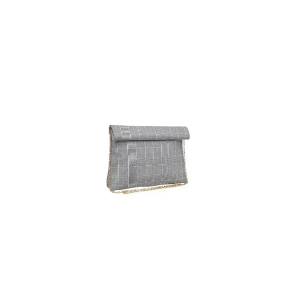 Moda Luxe Heather Clutch Plaid Lunch Bag Shape Bag. Zip Roll Closure Magnets - Picture 1 of 4